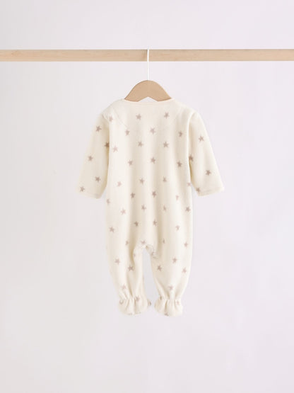 Neutral Micro Fleece Two Way Zip Baby Sleepsuits 4 Pack