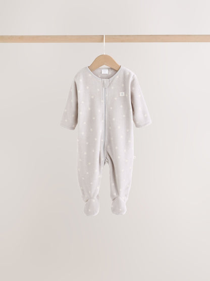 Neutral Micro Fleece Two Way Zip Baby Sleepsuits 4 Pack