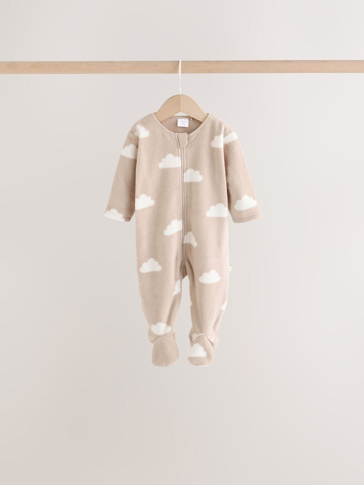 Neutral Micro Fleece Two Way Zip Baby Sleepsuits 4 Pack