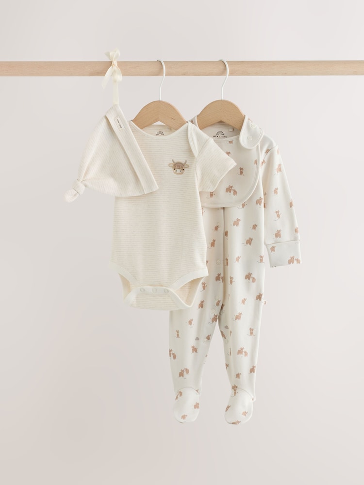 Neutral Hamish Sleepsuit, Bodysuit, Hat and Bib Set 4 Piece (0-9mths)