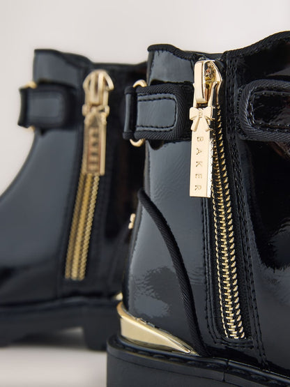 Baker by Ted Baker Black Patent Baker by Ted Baker Black Multiple Straps Chunky Chelsea Black Patent Boots
