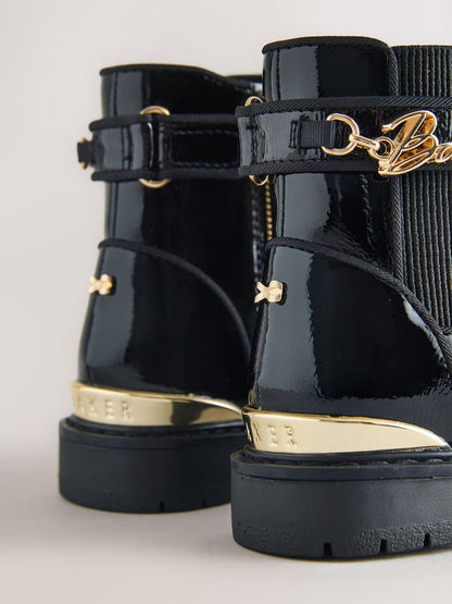 Baker by Ted Baker Black Patent Baker by Ted Baker Black Multiple Straps Chunky Chelsea Black Patent Boots
