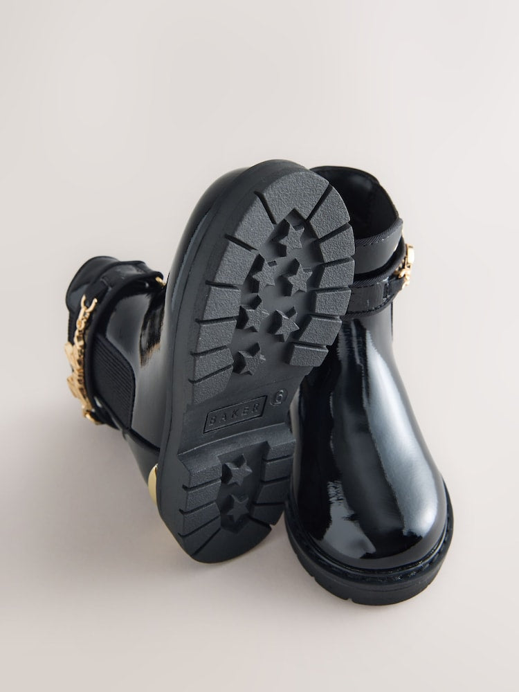 Baker by Ted Baker Black Patent Baker by Ted Baker Black Multiple Straps Chunky Chelsea Black Patent Boots