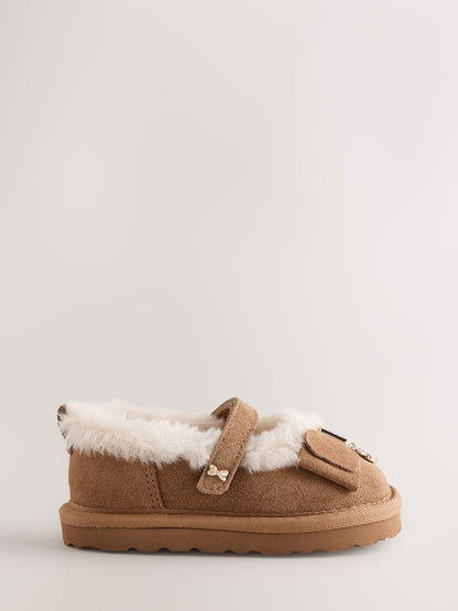 Baker by Ted Baker Faux Fur Lined Slipper Mary Jane Shoes with Bow