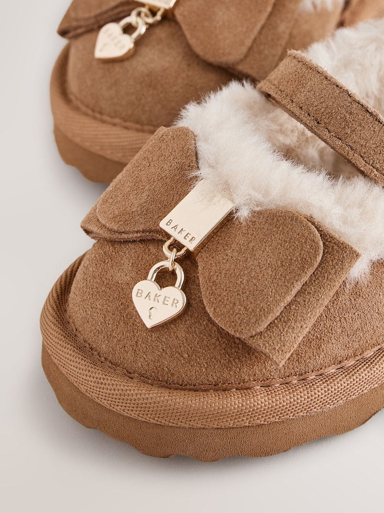 Baker by Ted Baker Faux Fur Lined Slipper Mary Jane Shoes with Bow