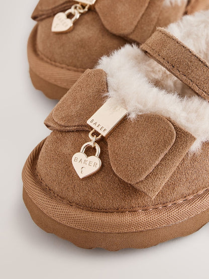 Baker by Ted Baker Faux Fur Lined Slipper Mary Jane Shoes with Bow