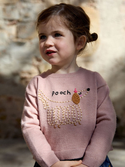 Pink Pooch Embroidered Boxy Jumper (3mths-7yrs) - Pink Pooch Embroidered / 12-18 Months (80-86cm)