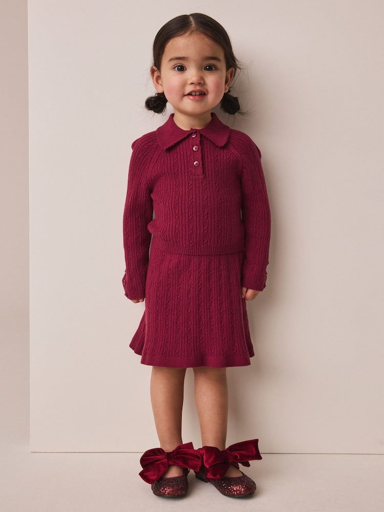 Berry Red Collared Jumper And Skirt Set (3mths-7yrs) - Berry Red Collared / 12-18 Months (80-86cm)