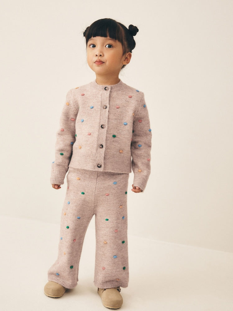 Oatmeal Rainbow Spot Cardigan and Trousers Set (3mths-7yrs) - Oatmeal Rainbow Spot / 12-18 Months (80-86cm)