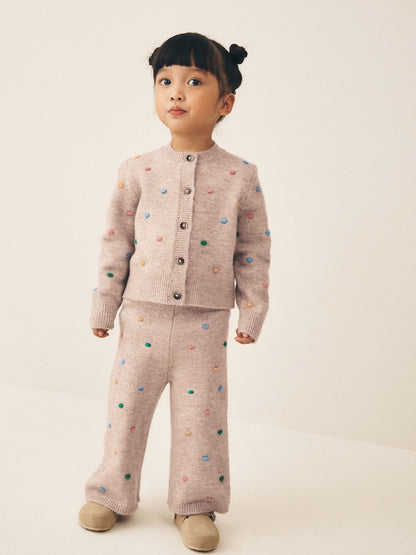 Oatmeal Rainbow Spot Cardigan and Trousers Set (3mths-7yrs) - Oatmeal Rainbow Spot / 12-18 Months (80-86cm)
