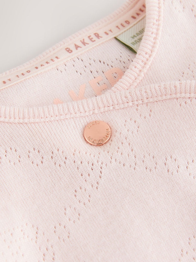 Baker by Ted Baker Pink Pointelle Wrap-Over Sleepsuit &amp; Hat Set