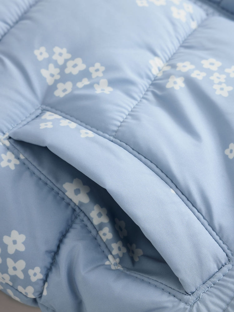 Blue Floral Shower Resistant Fleece Lined Padded Coat (3mths-7yrs)