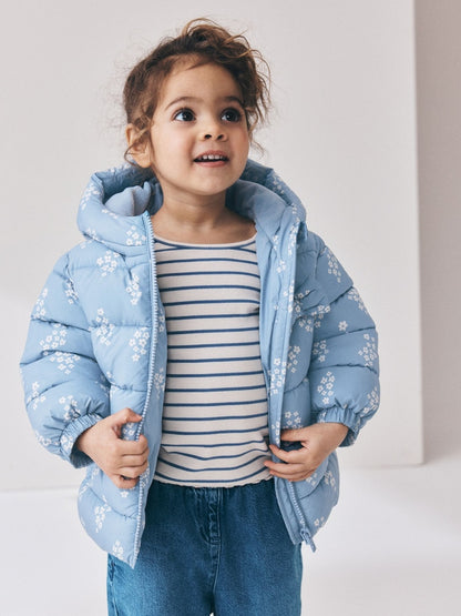 Blue Floral Shower Resistant Fleece Lined Padded Coat (3mths-7yrs)
