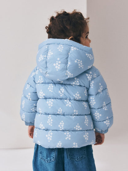 Blue Floral Shower Resistant Fleece Lined Padded Coat (3mths-7yrs)