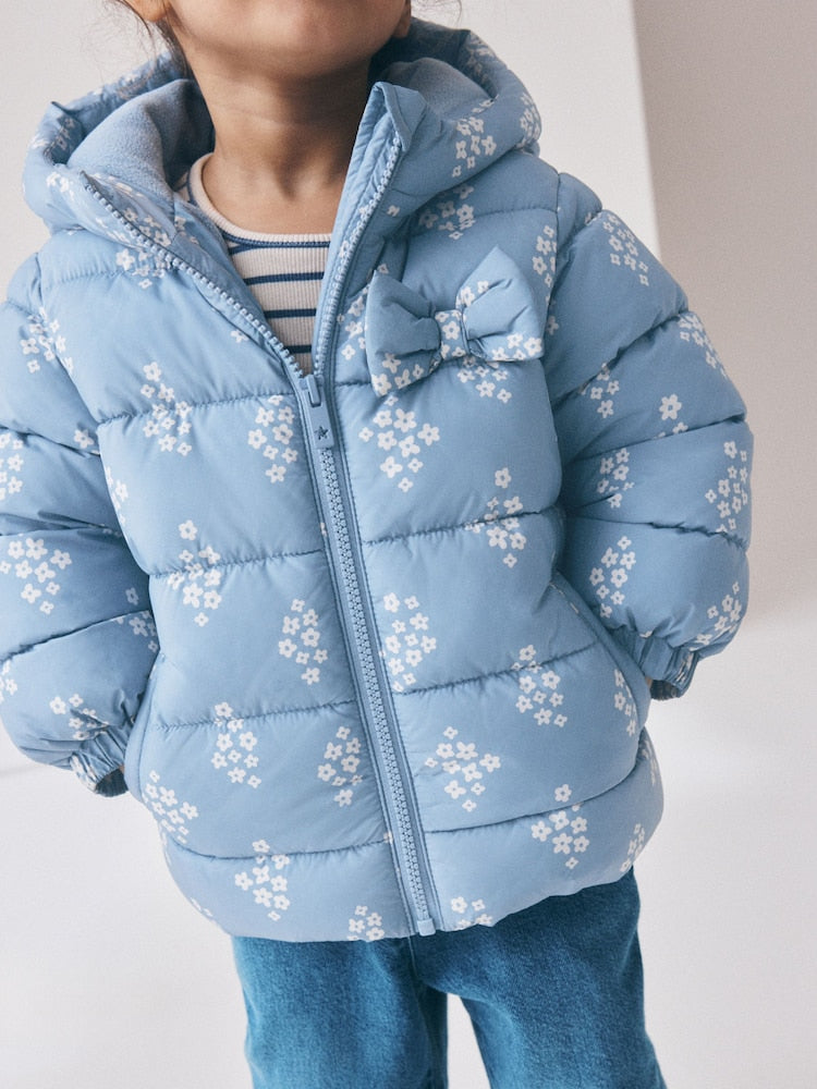Blue Floral Shower Resistant Fleece Lined Padded Coat (3mths-7yrs)