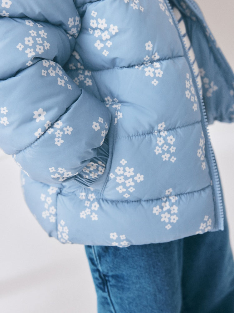 Blue Floral Shower Resistant Fleece Lined Padded Coat (3mths-7yrs)