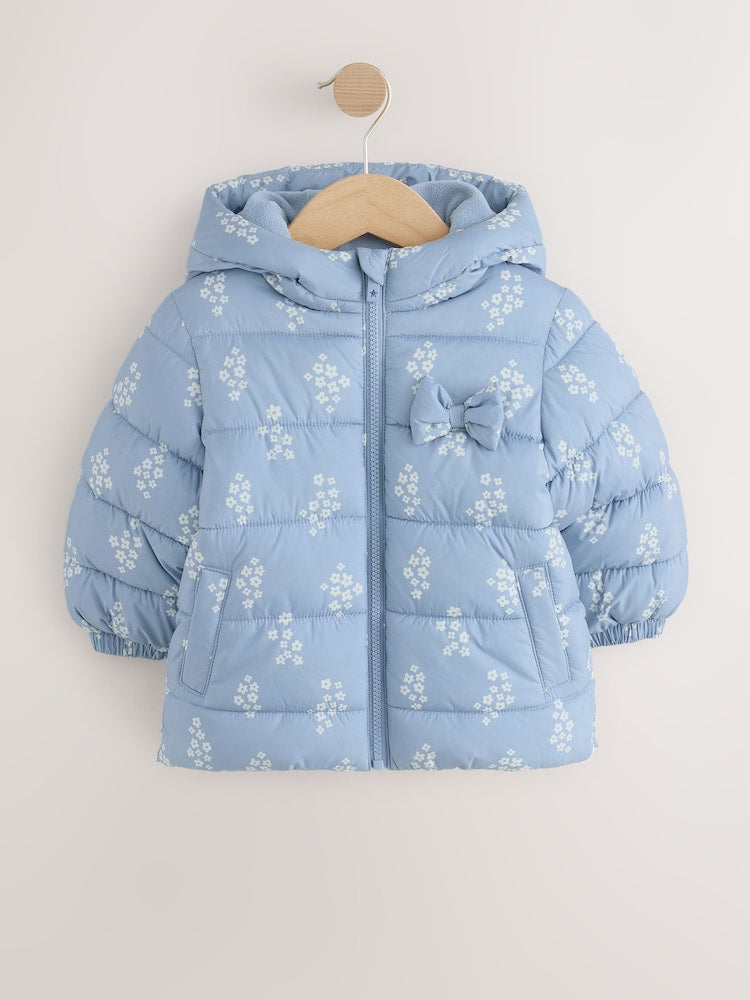 Blue Floral Shower Resistant Fleece Lined Padded Coat (3mths-7yrs)