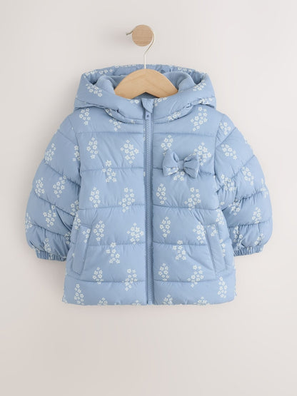 Blue Floral Shower Resistant Fleece Lined Padded Coat (3mths-7yrs)