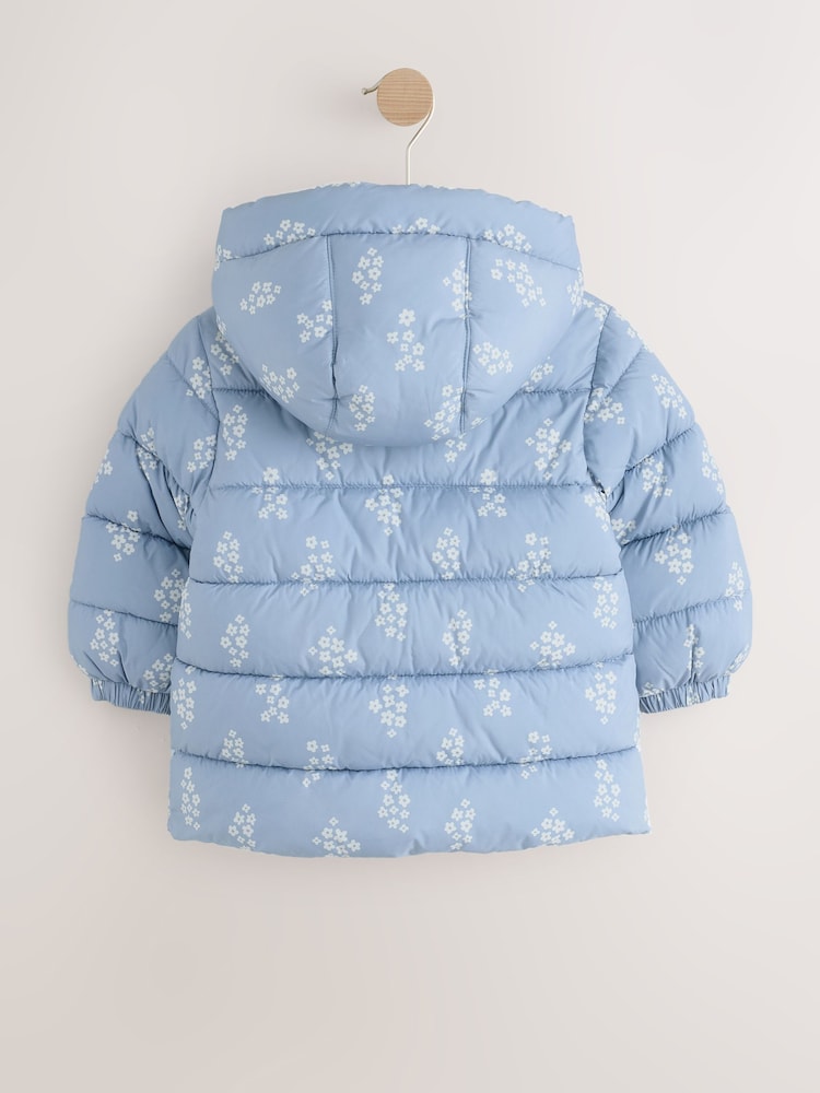 Blue Floral Shower Resistant Fleece Lined Padded Coat (3mths-7yrs)