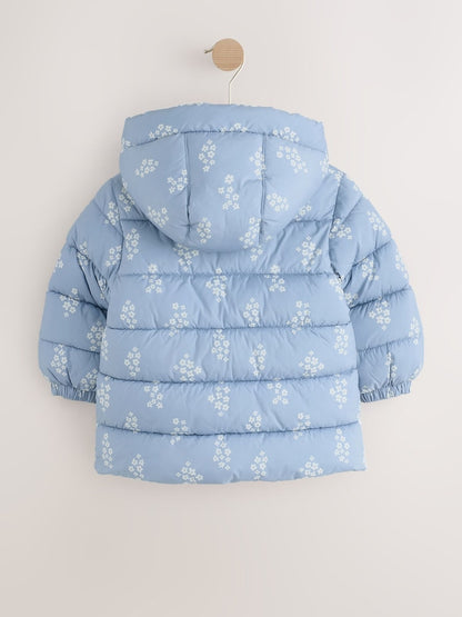 Blue Floral Shower Resistant Fleece Lined Padded Coat (3mths-7yrs)
