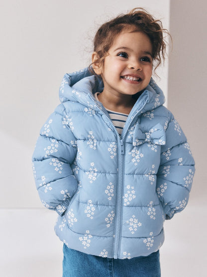 Blue Floral Shower Resistant Fleece Lined Padded Coat (3mths-7yrs)