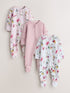 Baker by Ted Baker Pink/White Cotton Printed Sleepsuits 3 Pack