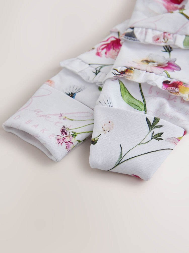 Baker by Ted Baker Pink/White Cotton Printed Sleepsuits 3 Pack