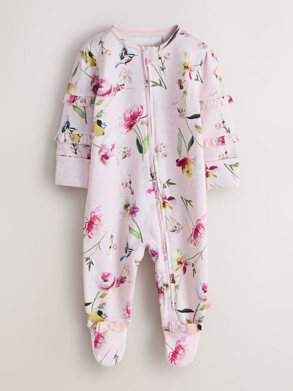 Baker by Ted Baker Pink/White Cotton Printed Sleepsuits 3 Pack