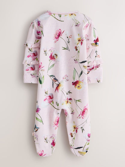 Baker by Ted Baker Pink/White Cotton Printed Sleepsuits 3 Pack