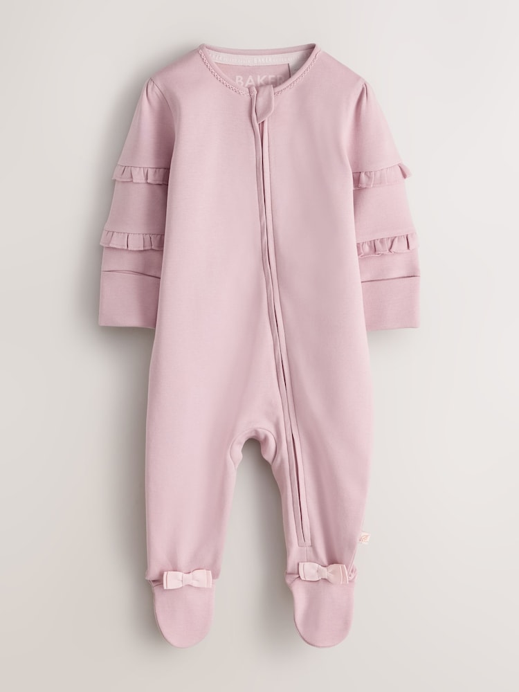 Baker by Ted Baker Pink/White Cotton Printed Sleepsuits 3 Pack