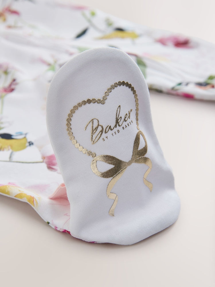Baker by Ted Baker Pink/White Cotton Printed Sleepsuits 3 Pack