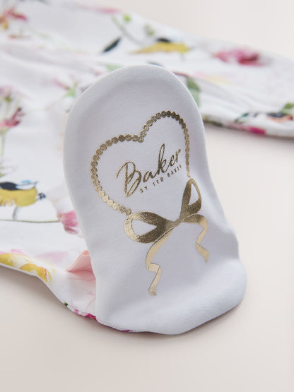 Baker by Ted Baker Pink/White Cotton Printed Sleepsuits 3 Pack