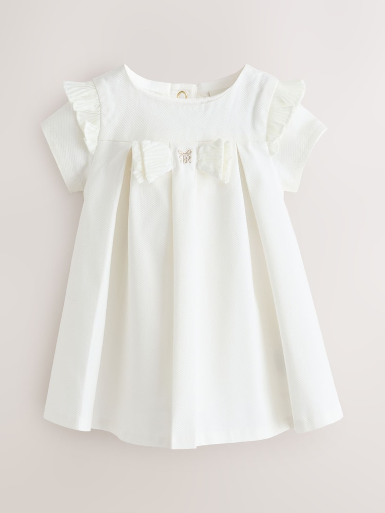 Baker by Ted Baker Cream Pique Pleated Woven Bow Detail Dress
