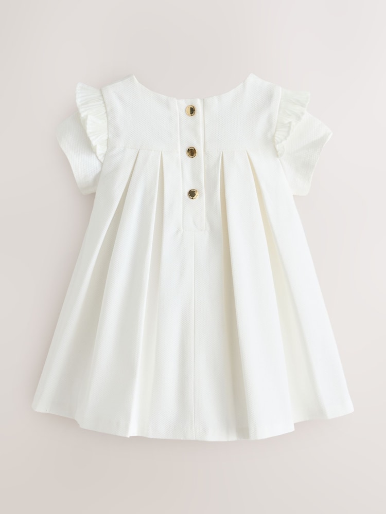 Baker by Ted Baker Cream Pique Pleated Woven Bow Detail Dress