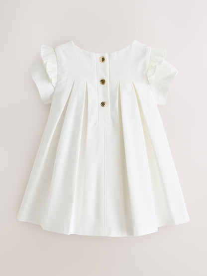 Baker by Ted Baker Cream Pique Pleated Woven Bow Detail Dress