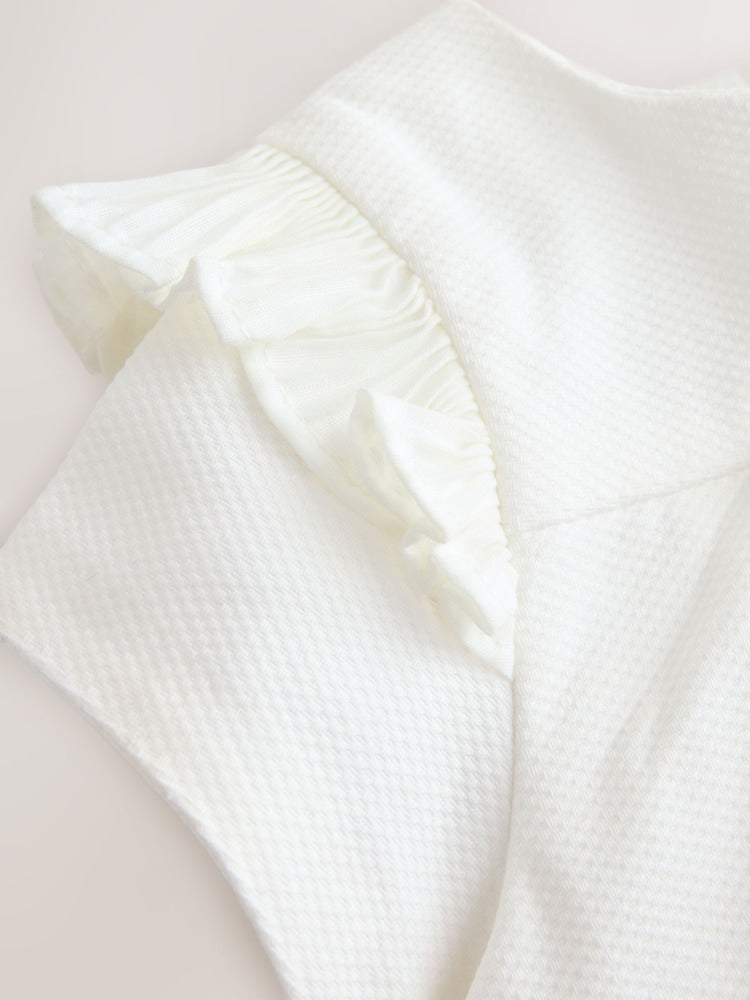 Baker by Ted Baker Cream Pique Pleated Woven Bow Detail Dress