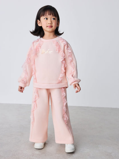 Baker by Ted Baker Pink Lace Trim Sweat Top &amp; Joggers Set 2 Piece
