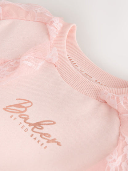 Baker by Ted Baker Pink Lace Trim Sweat Top &amp; Joggers Set 2 Piece