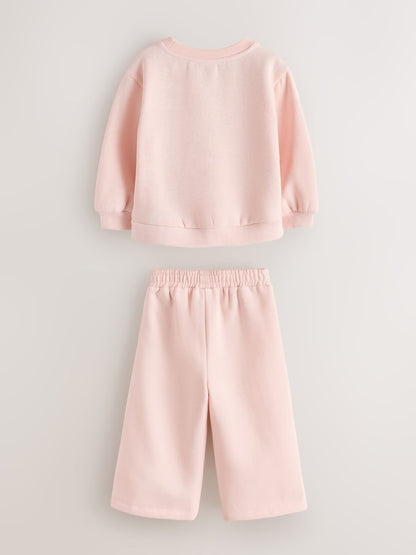 Baker by Ted Baker Pink Lace Trim Sweat Top &amp; Joggers Set 2 Piece