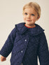 Navy Polka Dot Shower Resistant Frill Collar Quilted Jacket (3mths-7yrs)