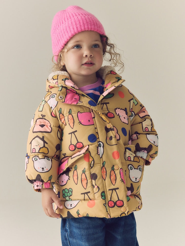 Character Print Shower Resistant Padded Coat with Hood Spikes (3mths-7yrs) - Character Print Shower Resistant Padded / 12-18 Months (80-86cm)