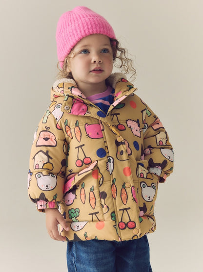 Character Print Shower Resistant Padded Coat with Hood Spikes (3mths-7yrs) - Character Print Shower Resistant Padded / 12-18 Months (80-86cm)