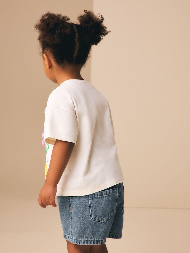 Ecru White Padded Bunny Short Sleeve T-Shirt (3mths-7yrs)