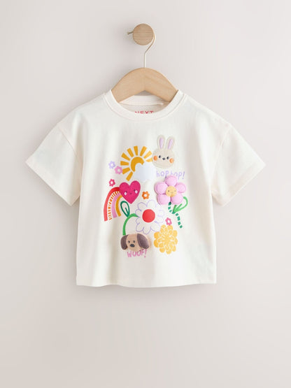 Ecru White Padded Bunny Short Sleeve T-Shirt (3mths-7yrs)