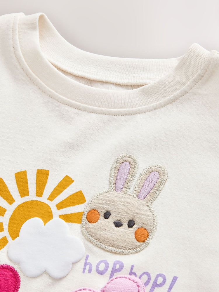 Ecru White Padded Bunny Short Sleeve T-Shirt (3mths-7yrs)
