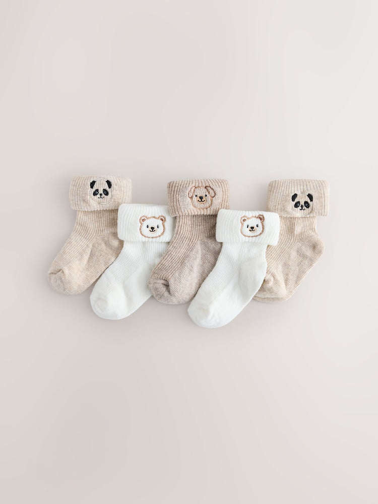 Neutral Character Roll Top Baby Socks 5 Pack