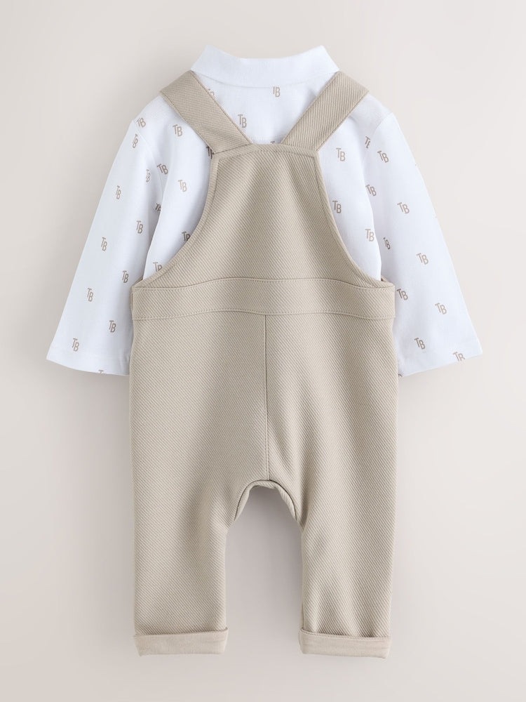 Baker by Ted Baker Stone Textured Dungaree and All Over Print Polo Shirt Set