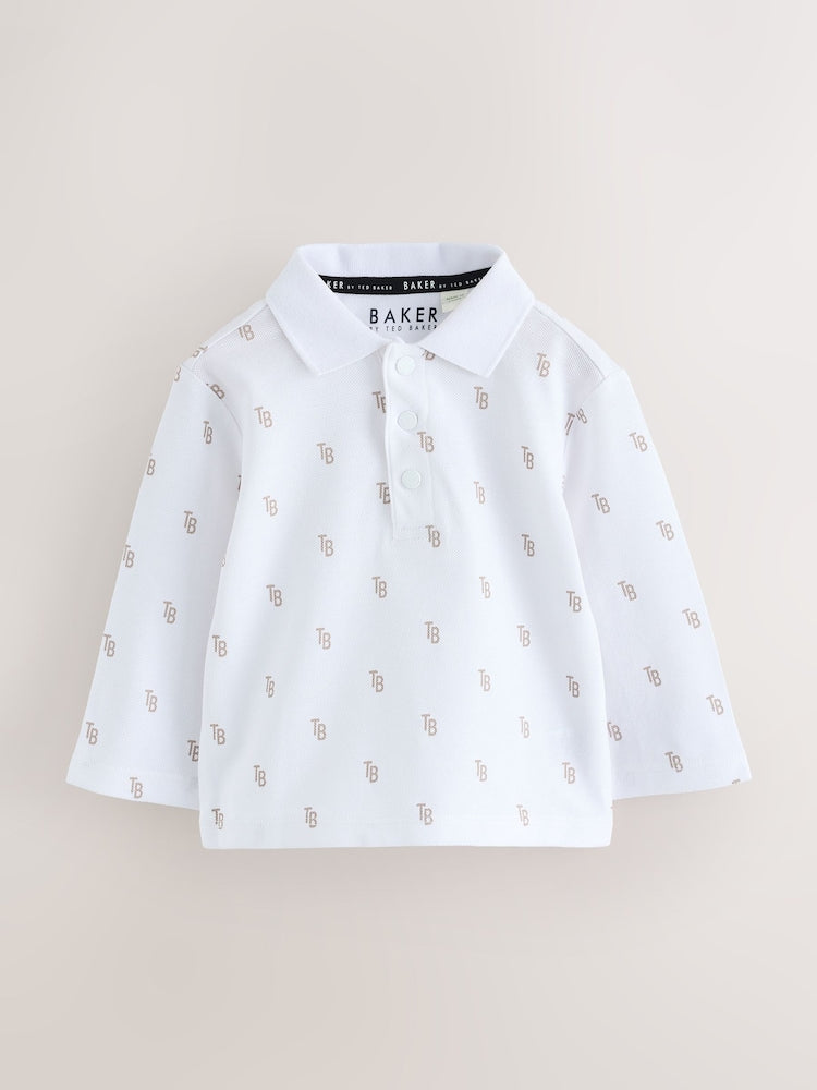 Baker by Ted Baker Stone Textured Dungaree and All Over Print Polo Shirt Set