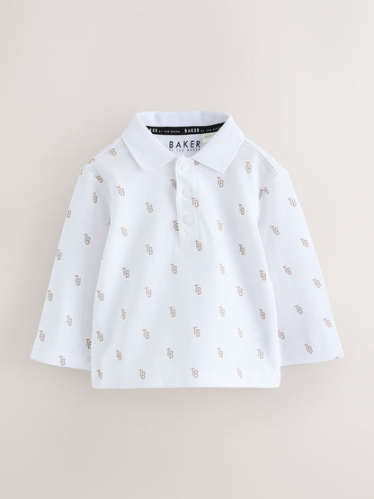 Baker by Ted Baker Stone Textured Dungaree and All Over Print Polo Shirt Set