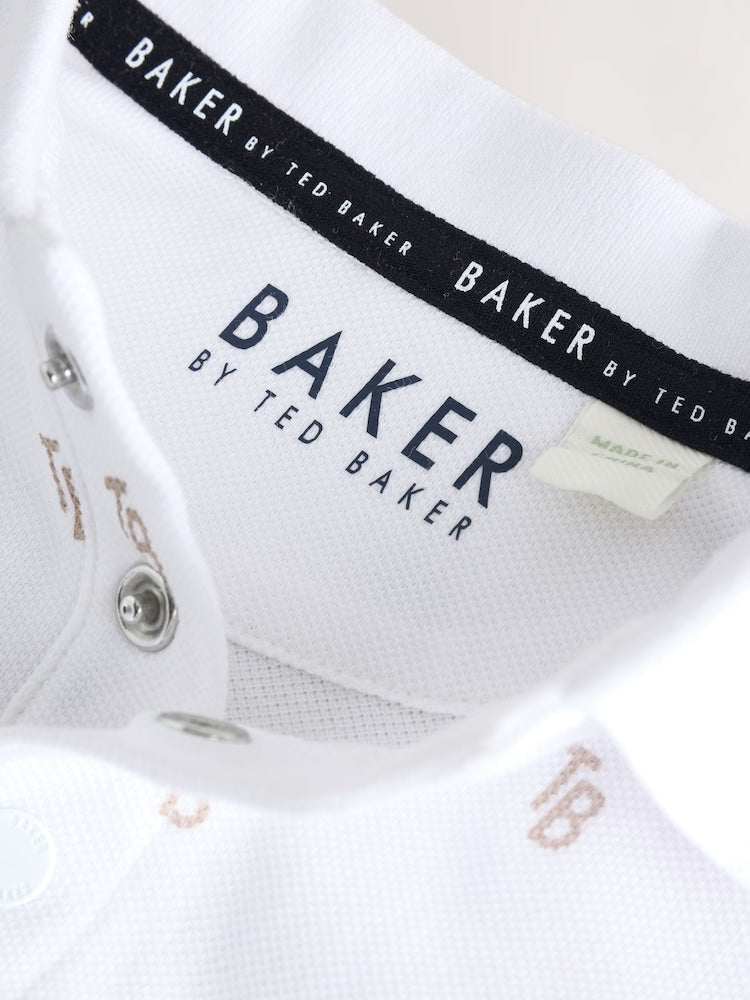 Baker by Ted Baker Stone Textured Dungaree and All Over Print Polo Shirt Set